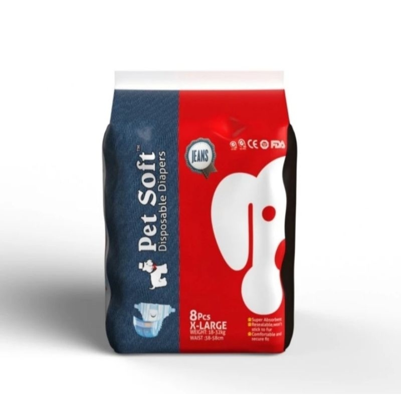 Pet Soft Jeans Disposable Diapers X-Large 18-32kg 8pcs Pampers Anjing