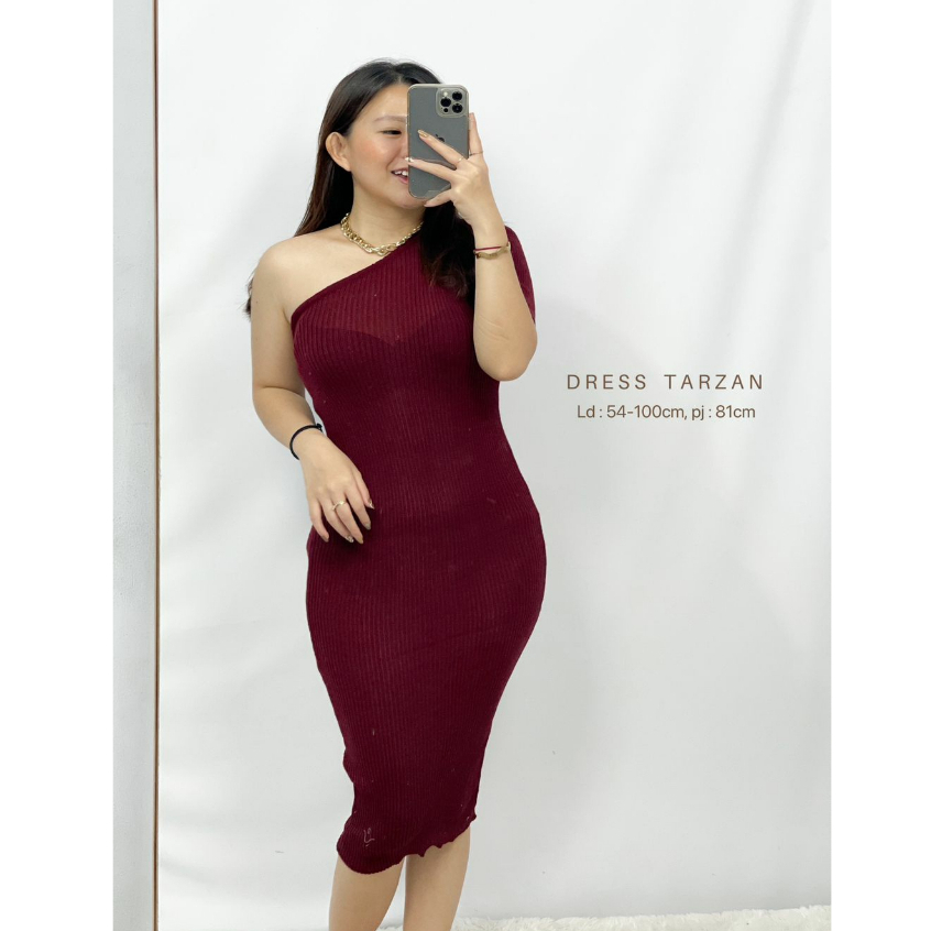 HOPYLOVY - Dress Wanita Tarzan Pendek Rajut