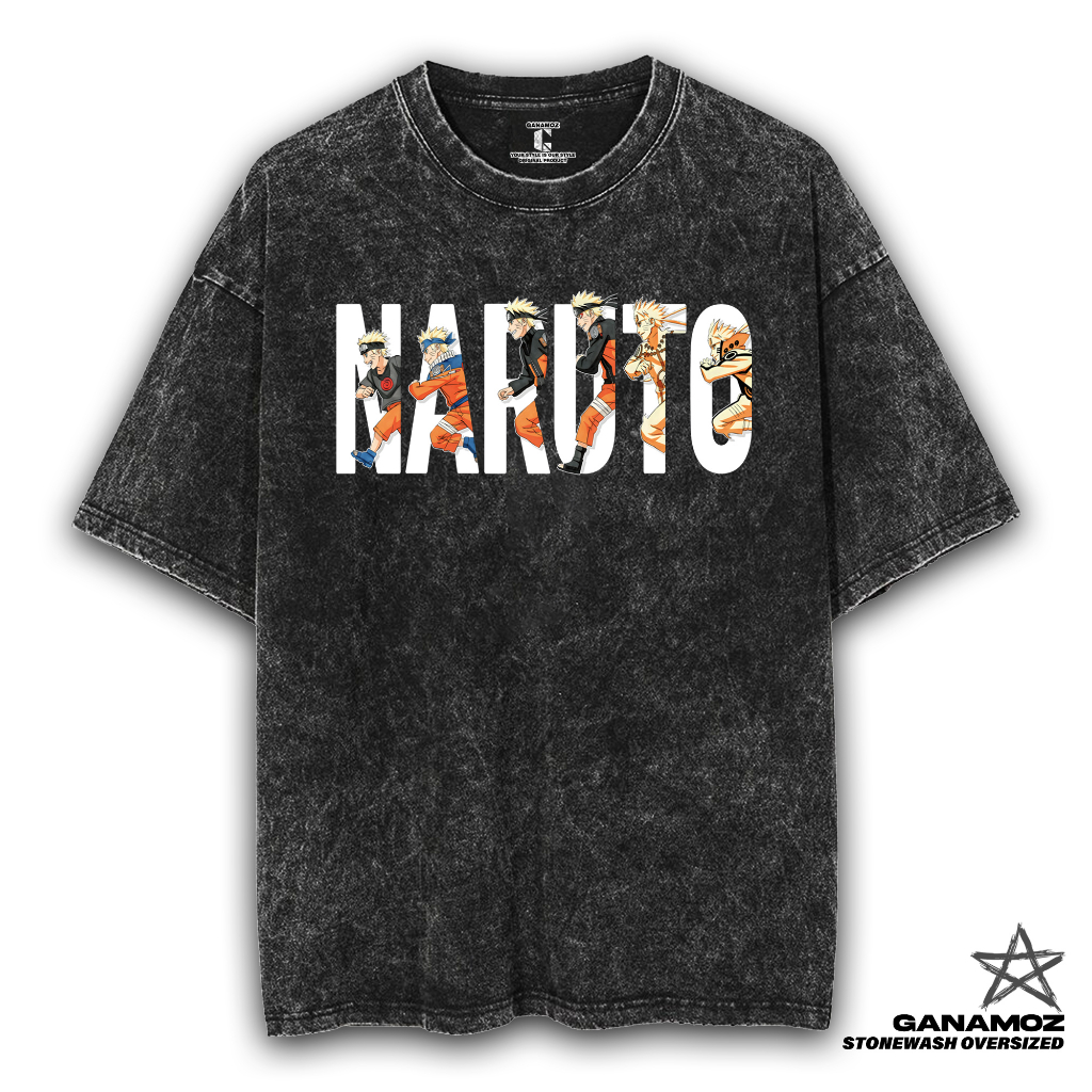GANAMOZ Kaos Anime Naruto UZUMAKI NARUTO EVOLUTION Stone Wash Oversize T-shirt | Kaos Oversize Wanit