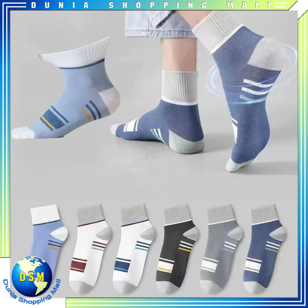 DSM Kaos Kaki Panjang Unisex 6833 Motif Garis Kaus Kaki Tinggi Pria Wanita Ankle Socks Breathable Color Striped Men Socks  Murah