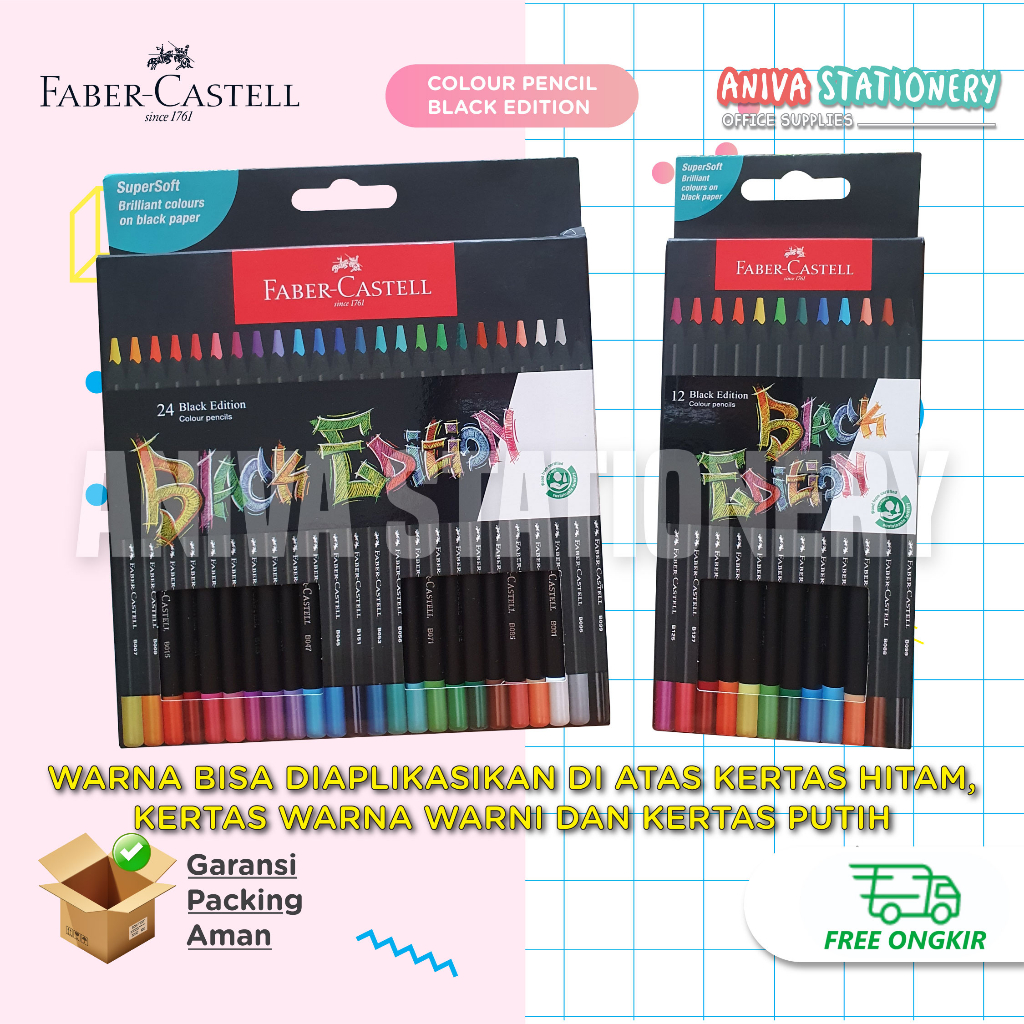 

FABER CASTELL COLOUR PENCILS BLACK EDITION WARNA CERAH SUPER SOFT