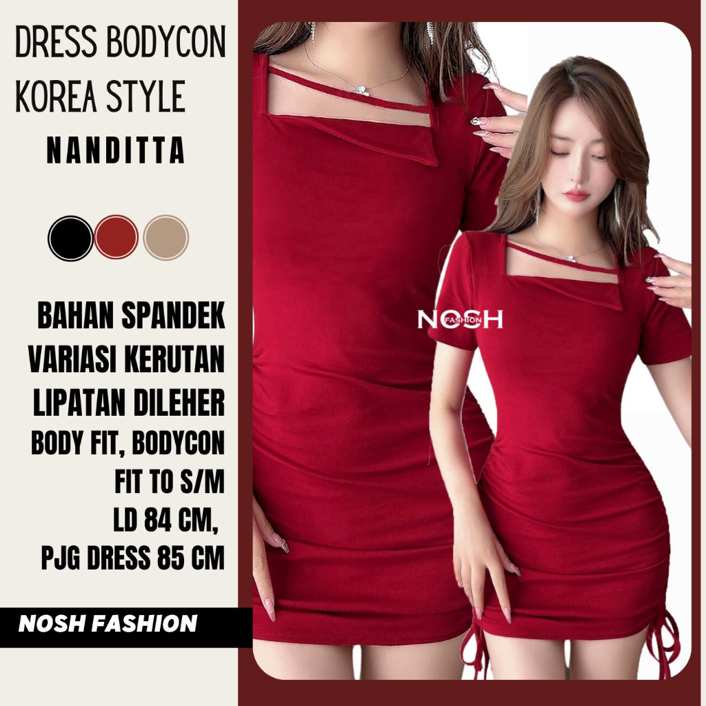 Dress Bodycon Mini lengan panjang Bahan Spandek Nandita / Dress Mini Korea NOSH