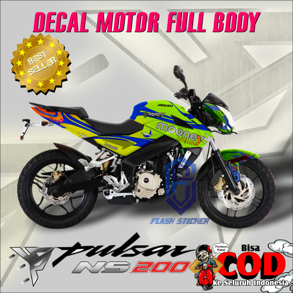 DECAL STICKER STRIPING FULLBODY KAWASAKI PULSAR NS200 MOONEY VRV6 TEAM