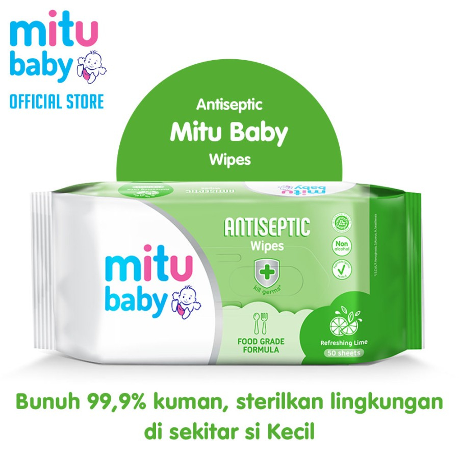 Mitu Baby Wipes Food Grade Isi 50's - Tisu Basah Bayi - Hijau