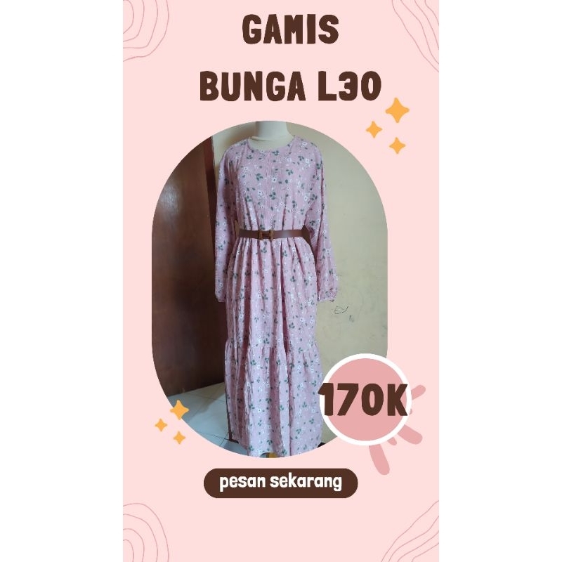 gamis midi bunga brand L30 midi bunga murah L30