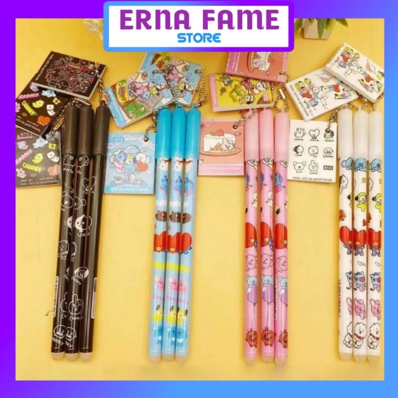 

Bolpen Gel Cantik Notes BTS Kartun / Pulpen Lucu Dengan Gantungan