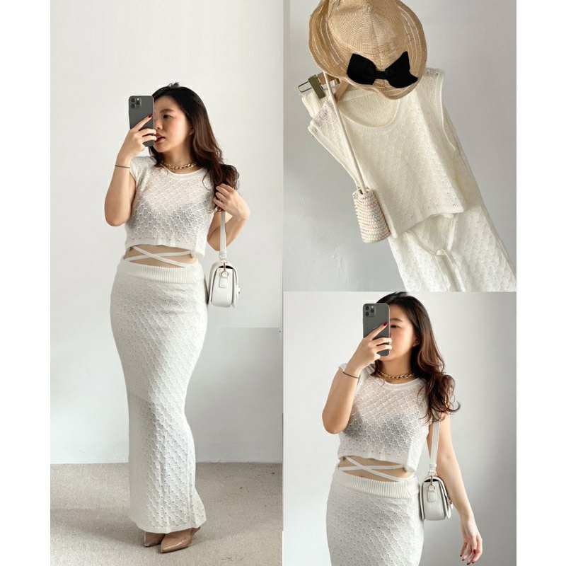 Set Kylora Rajut - Setelan Baju + Rok Fashion Wanita Premium / Pakaian Cewek Seksi Trendy Casual