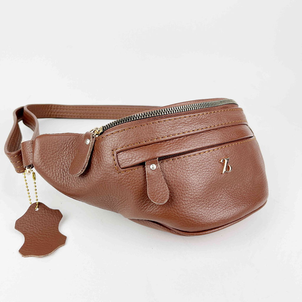 Tas Selempang Wanita ZHR Waist Bag Wanita Bahan Kulit Sapi Asli Garut