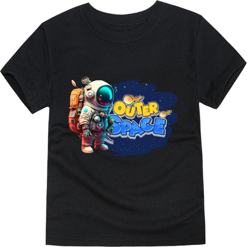 Baju Kaos Anak Umur 1-10 Tahun Kaos Anak Laki Laki & Perempuan Motif Outer Space Distro Warna Hitam