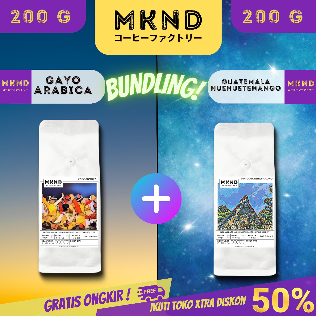 

MKND® BUNDLING HEMAT 2X200 KOPI ARABIKA ACEH GAYO GRADE 1 SINGLE ORIGIN + KOPI ARABIKA GUATEMALA HUEHUETENANGO SPECIALTY SINGLE ORIGIN IMPORTED BEANS PROMO DISCON | BIJI BUBUK | SINGLE ORIGIN | PREMIUM COFFE | ROASTED BEANS | MANUAL BREW | COFFE ROASTERY