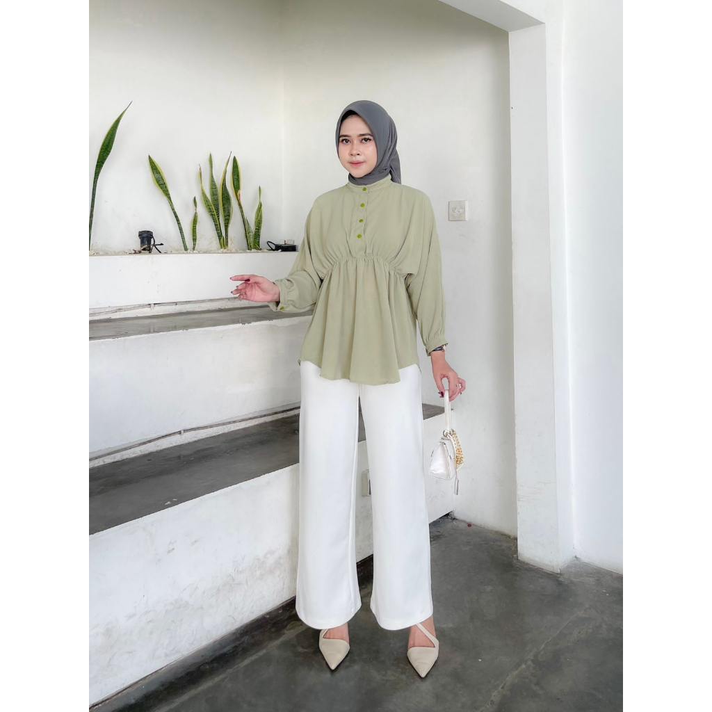 Ayasha Hijab - Livi Blouse Crinkle Bluse Wanita Serut Depan Baju Crincle Airflow Busui Frendly