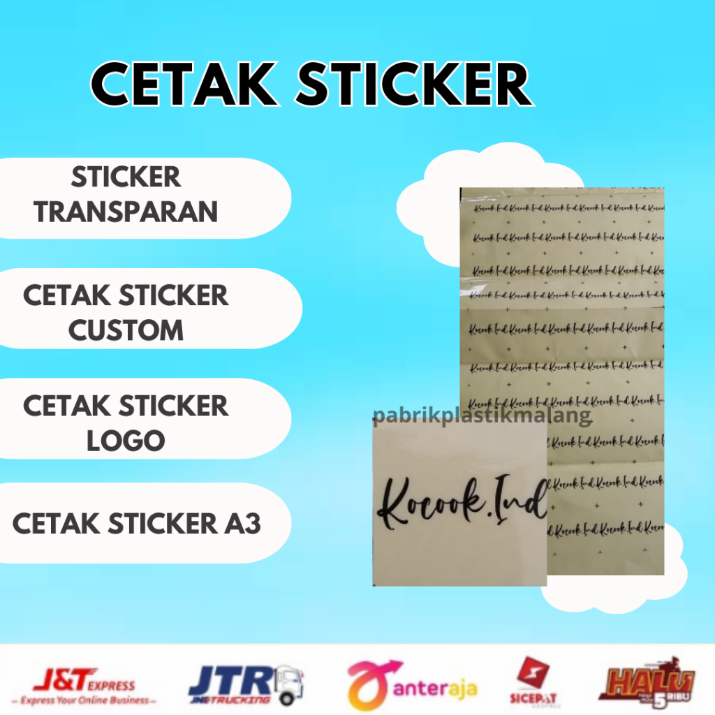 

Sticker Transparan / Cetak Stiker A3 / Cetak Stiker Logo / Cetak Stiker Custom / Cetak Stiker Label