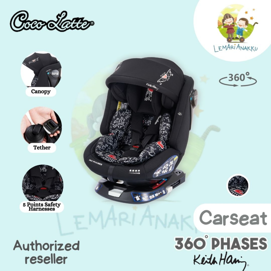 Carseat Dudukan Mobil Anak Bayi Cocolatte Phases 360° Black Keith Haring