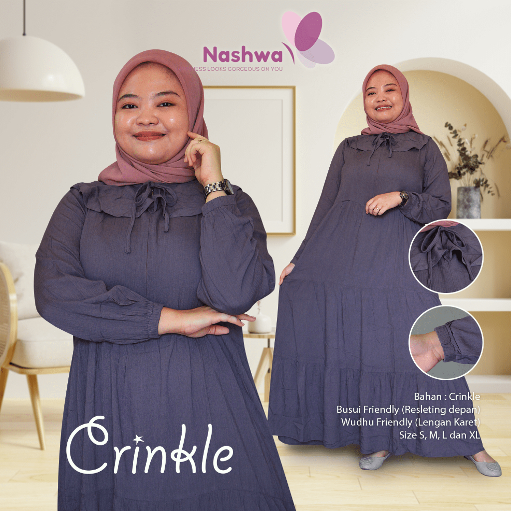 Gamis Homey Dress Muslimah Bahan CRINKLE POLOS Model Korea - Baju Wanita Remaja Dewasa - Bahan Crinkle Premium Adem Nyaman