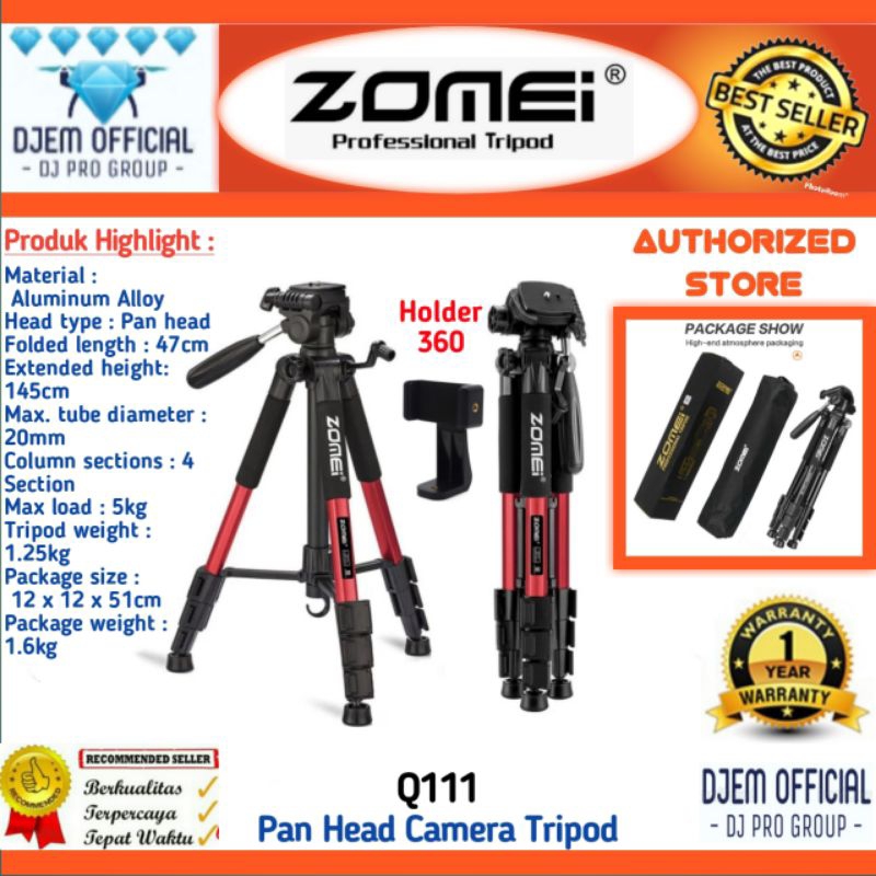 ZOMEI Q111 Tripod Pan Head Portable Travel 4-Sections Camera Smartphone Tripod Zomei Q 111 Panhead T