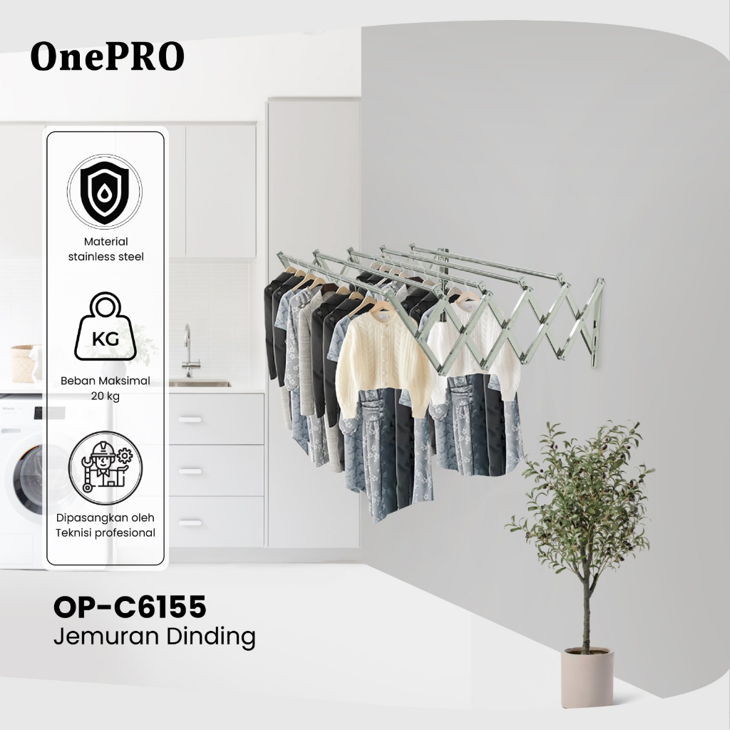 Jemuran Dinding OnePro 1.5m x 5 batang pipa OP-C6155