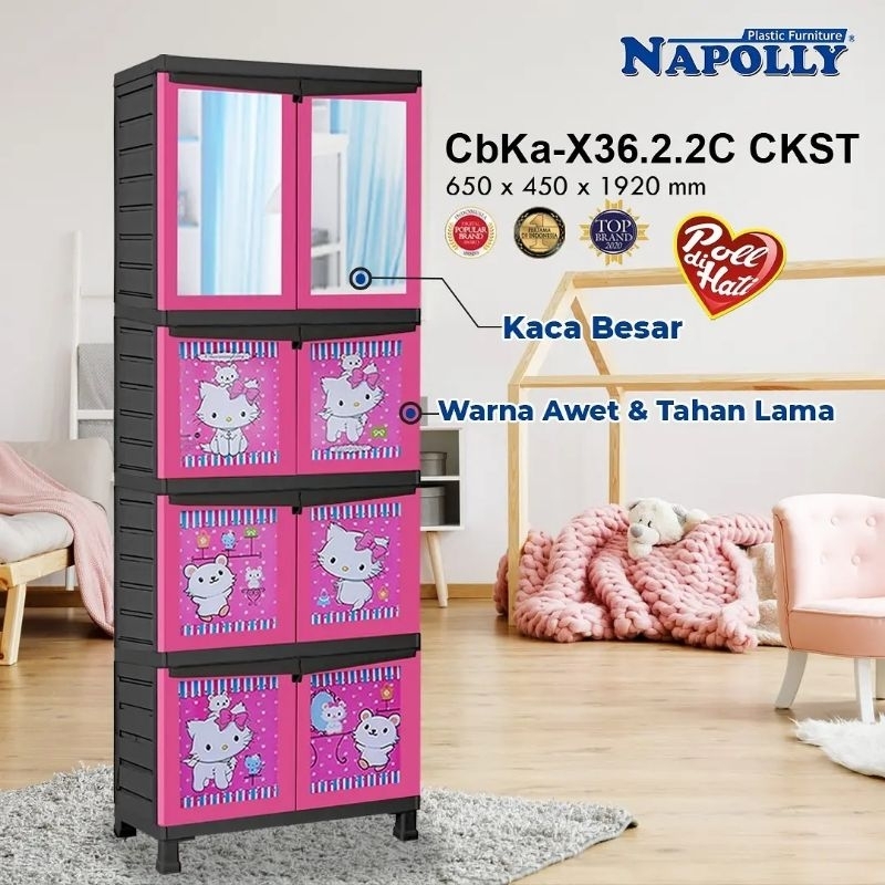 Lemari plastik Napolly   4 susun  Karakter Charmy Kitty Pakai Kaca Besar