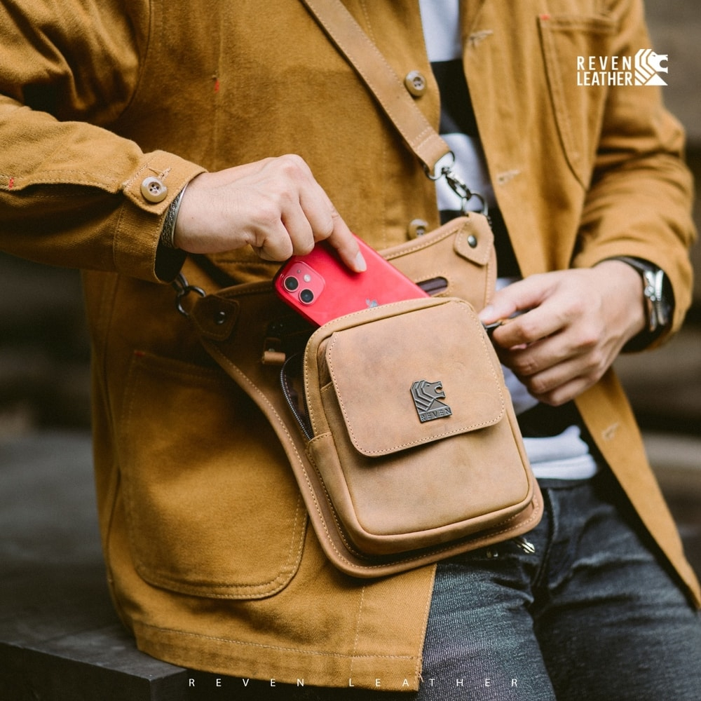 Tas Selempang Kecil Simple Pria Kulit Sapi Crazy Horse Multifungsi Jadi Tas Pinggang Paha Keren Awet