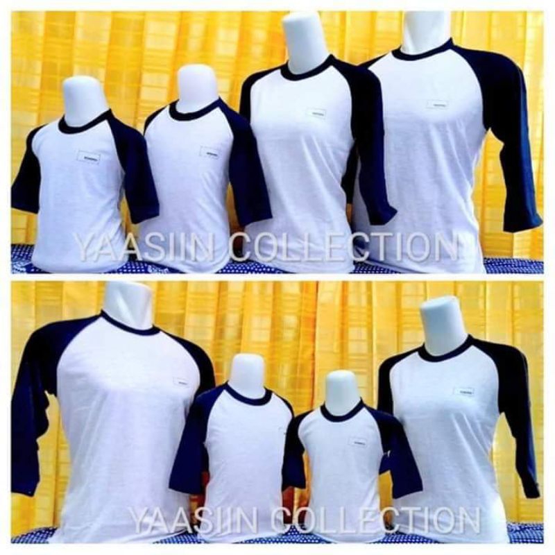 COUPLE KAOS BAJU REGLAN ANAK AYAH DAN IBU TANGAN 3/4 WARNA PUTIH /HITAM