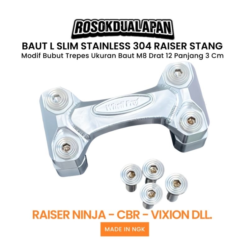 Baut L Slim Stainless 304 M8 Drat 12 Raiser Klem Stang Stir Ninja Cbr Vixion Xabre