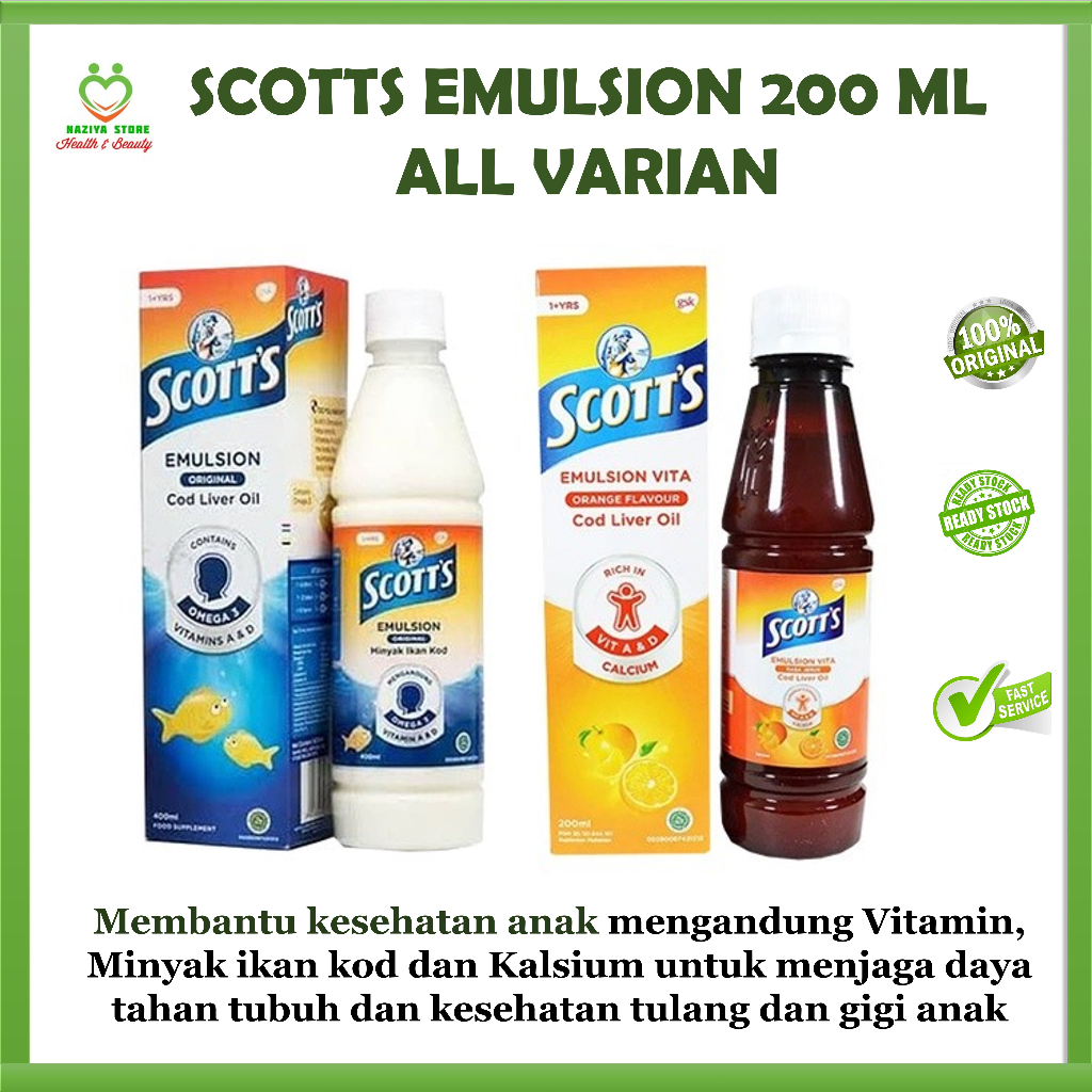 SCOTT'S EMULSION Vitamin Rasa Jeruk & Rasa Original 200 ml Minyak ikan Vitamin Daya tahan tubuh anak