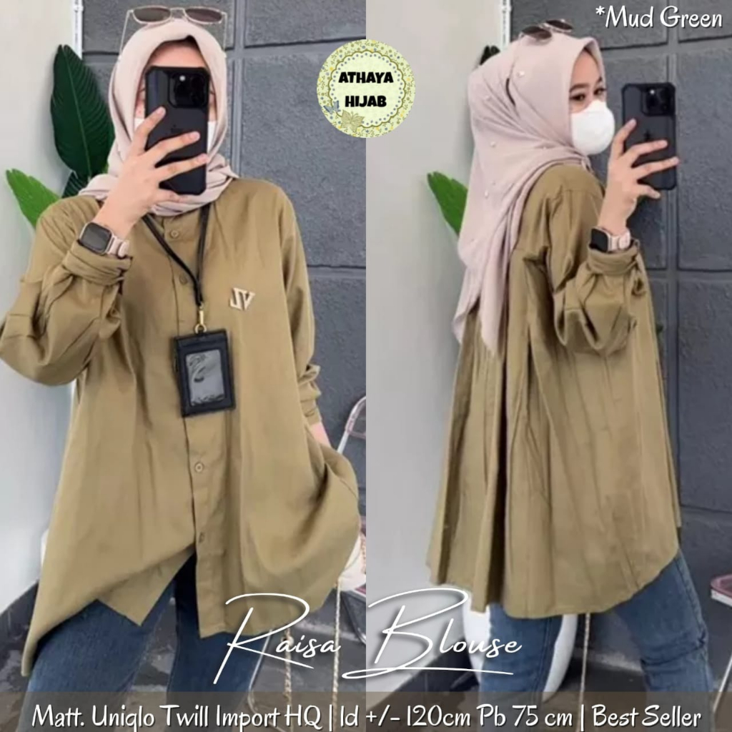 Raisa Blouse Jumbo Polos Atasan Wanita Terbaru Uniqlo Twill Import LD 120 By Athaya Hijab
