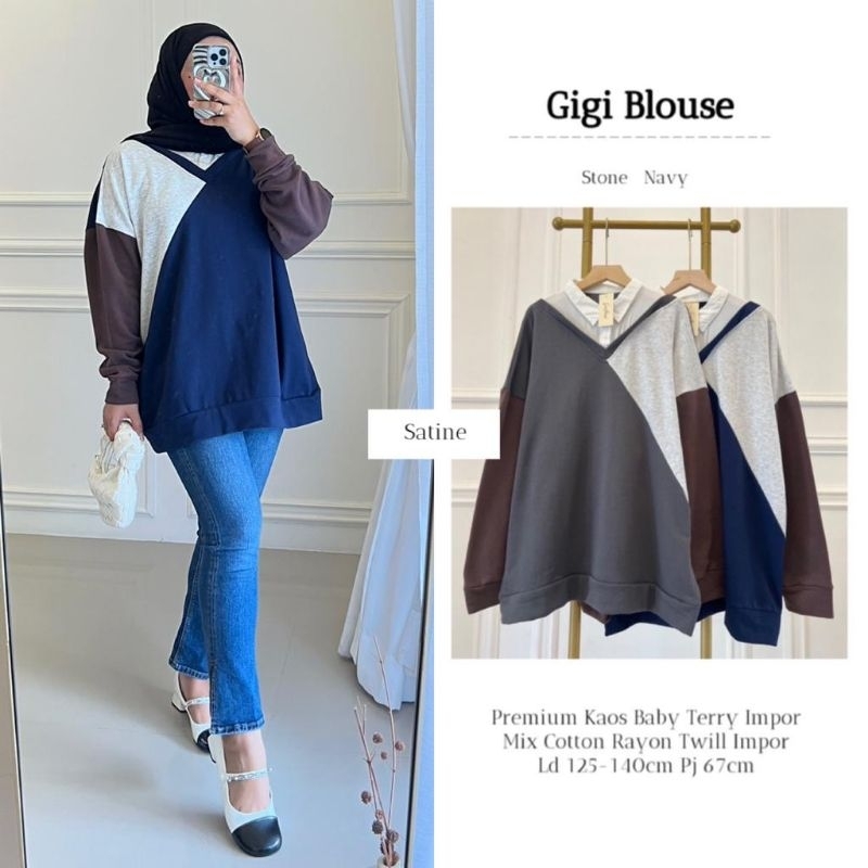 Gigi Blouse Jumbo Atasan Wanita Muslimah Kekinian Nagita Ld 140 Fit XXXXL Bahan Baby Terry Adem Mela