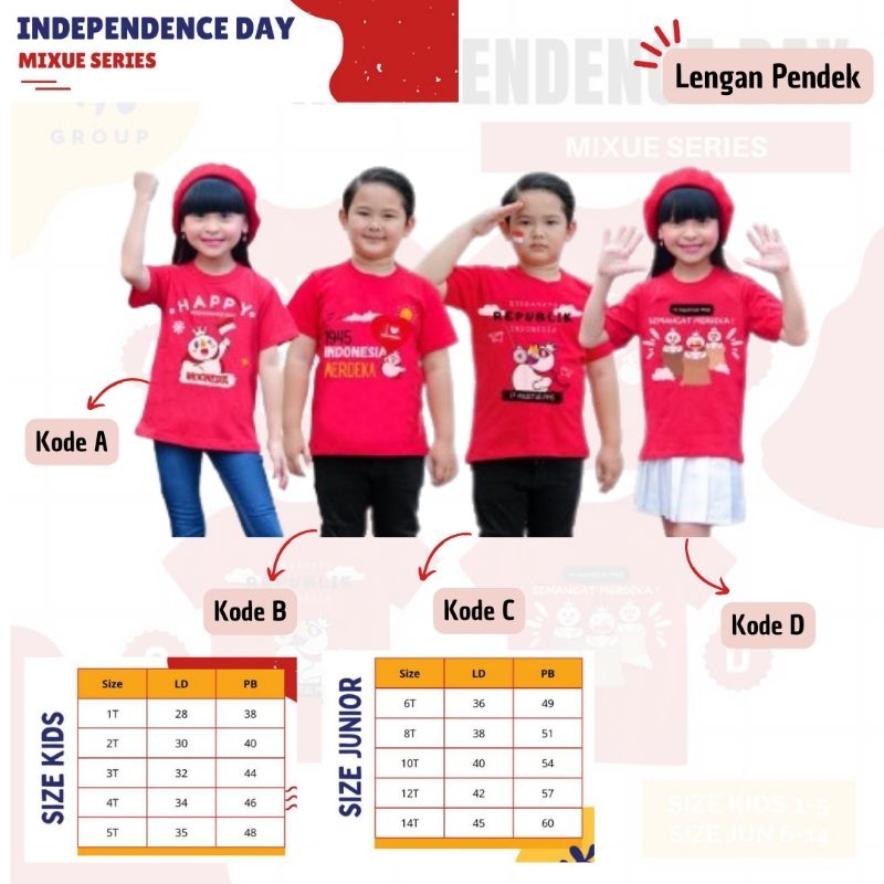 Independence T-shirt Mixue Series by HK Group Lengan Pendek / Kaos Kemerdekaan Anak