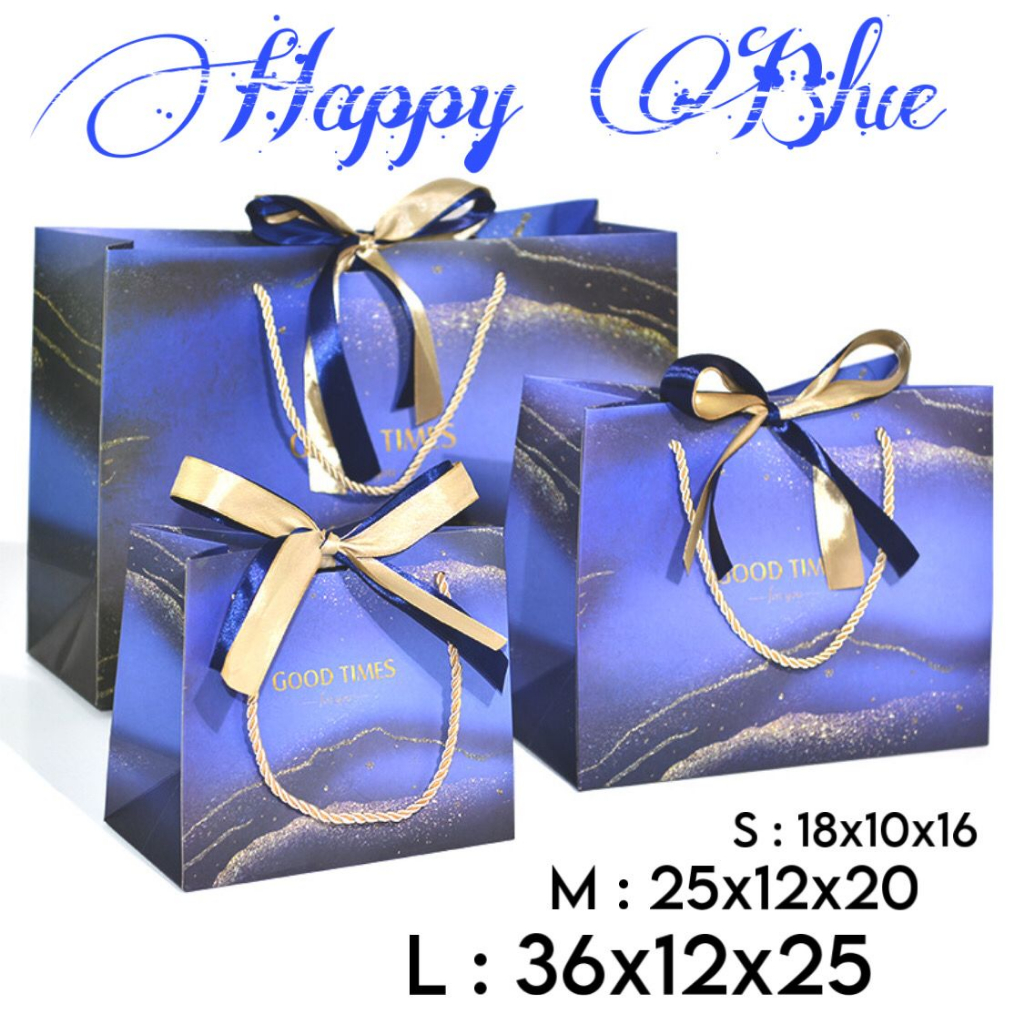 

MINIMAL ORDER 10PCS !! Paper Bag Luxury HAPPY BLUE L,M,S GoodieBag Gift Bag Premium Bag Motif