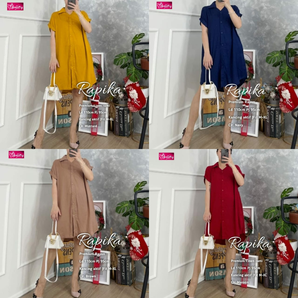 Baju Atasan Tunik Wanita Polos LD 110 Rapika Harian Ibu Dewasa Busui Bahan Premium Linen Rami