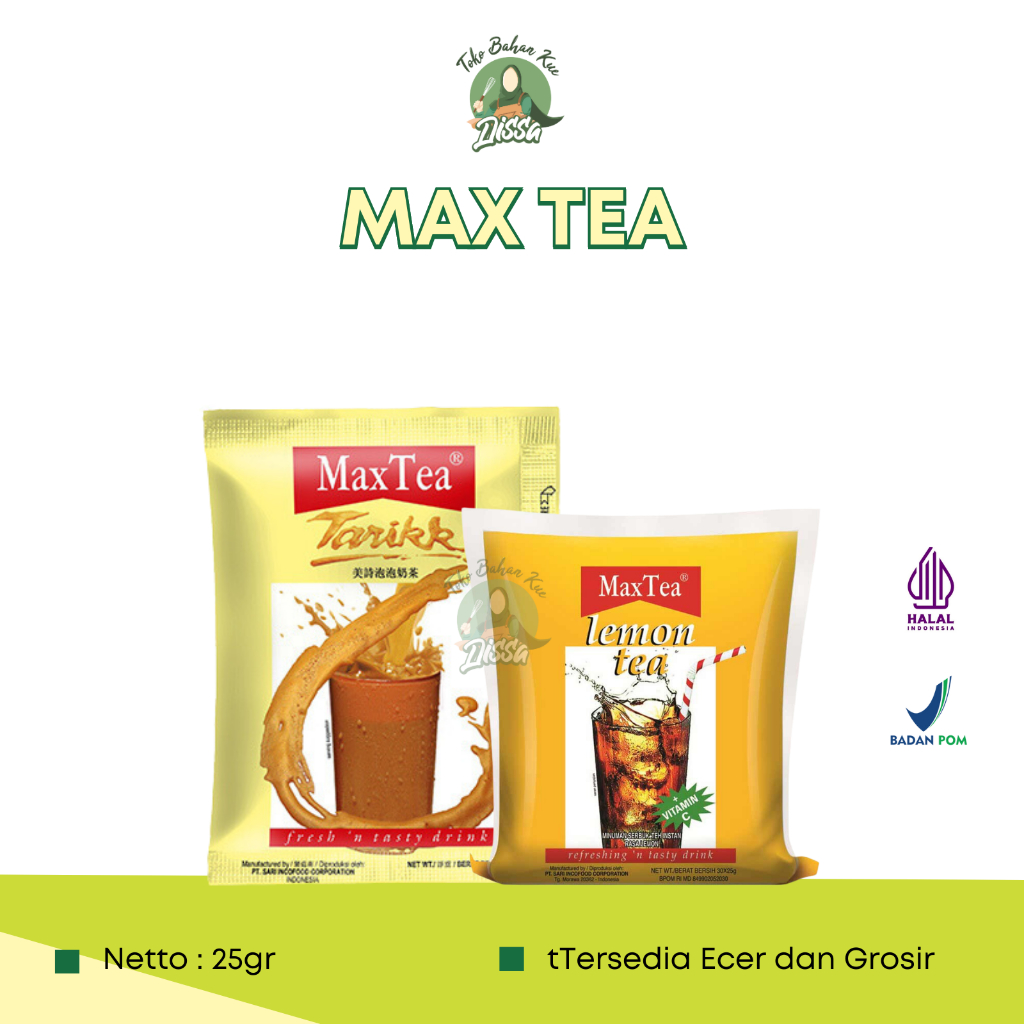 

Max Tea Teh Tarik dan Lemon Tea 25gr | Minuman serbuk Max Tea - Tobaqdissa