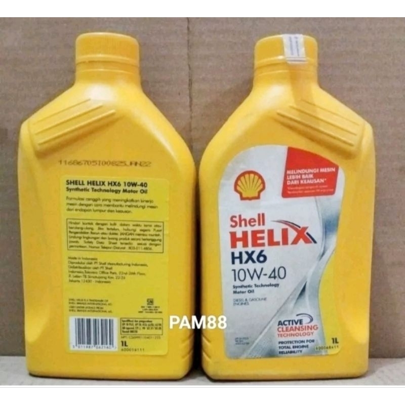 paket jual 2 btl Oli Shell helix..Hx6..1 liter..kuning 10 W - 40...harga di etalase adalah harga jua