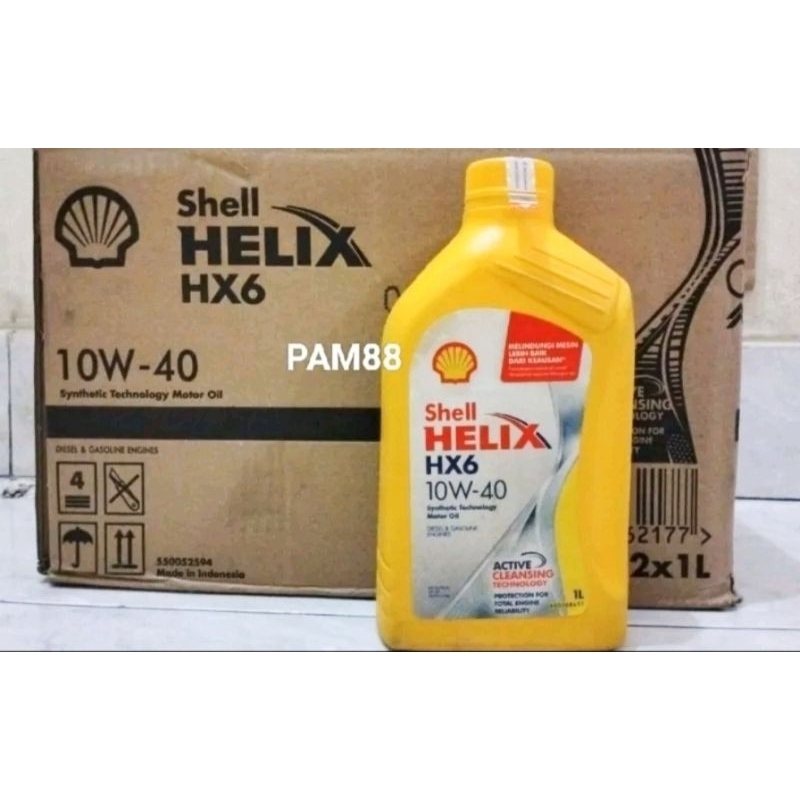 Oli Shell Helix.. Hx6..1 liter ( kuning ) 10 W - 40..1 dus = 12 btl