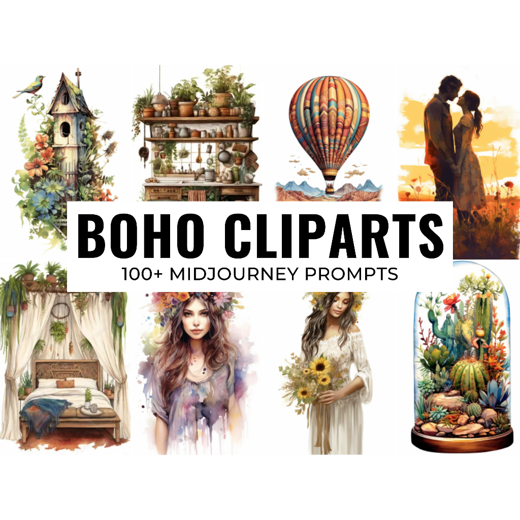 100+ Boho Clipart Midjourney Prompts, AI Art, Midjourney Prompt, Midjourney AI Art, Learn Midjourney