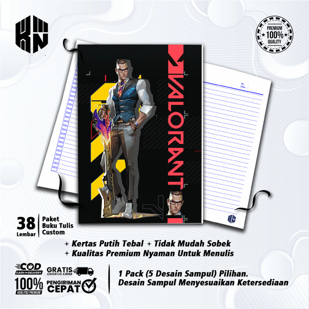 

Buku Tulis Sekolah Custom Tema VALORANT Bergaris 38 Lembar 1 Pak Isi 5 Buku/ Buku Tulis Anime/ Buku Aesthetic/ Buku Catatan
