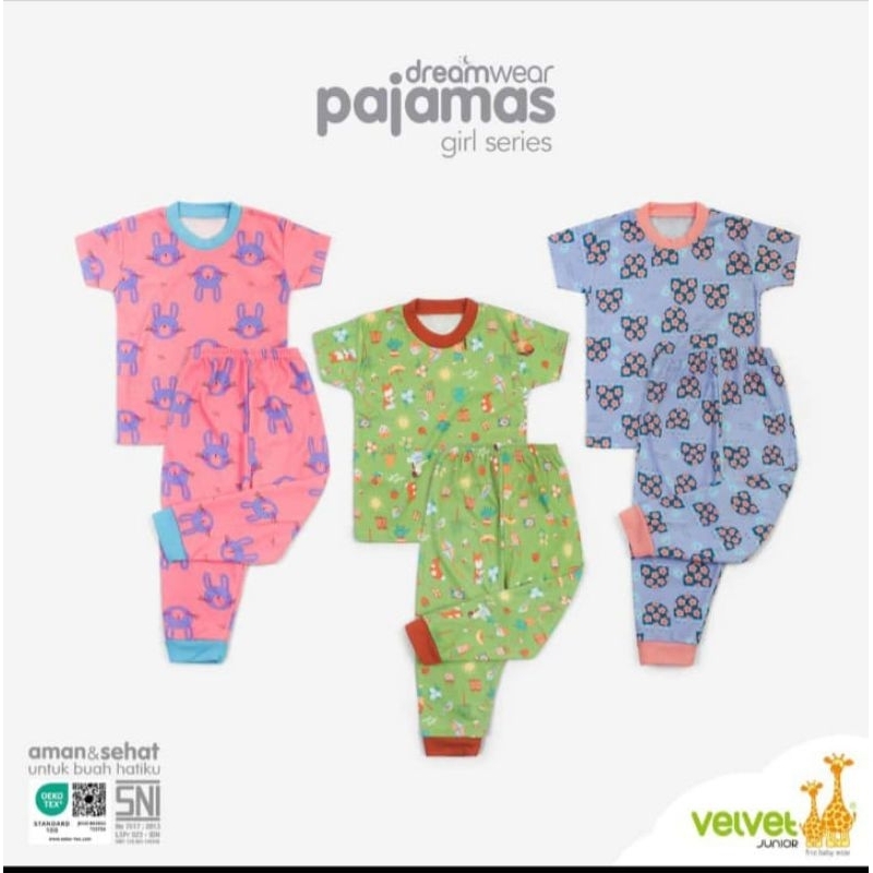 VELVET JUNIOR-3 SETEL (CPR) DREAMWEAR GIRL SERIES LENGAN PENDEK PIYAMA ANAK PEREMPUAN OBLONG LENGAN 