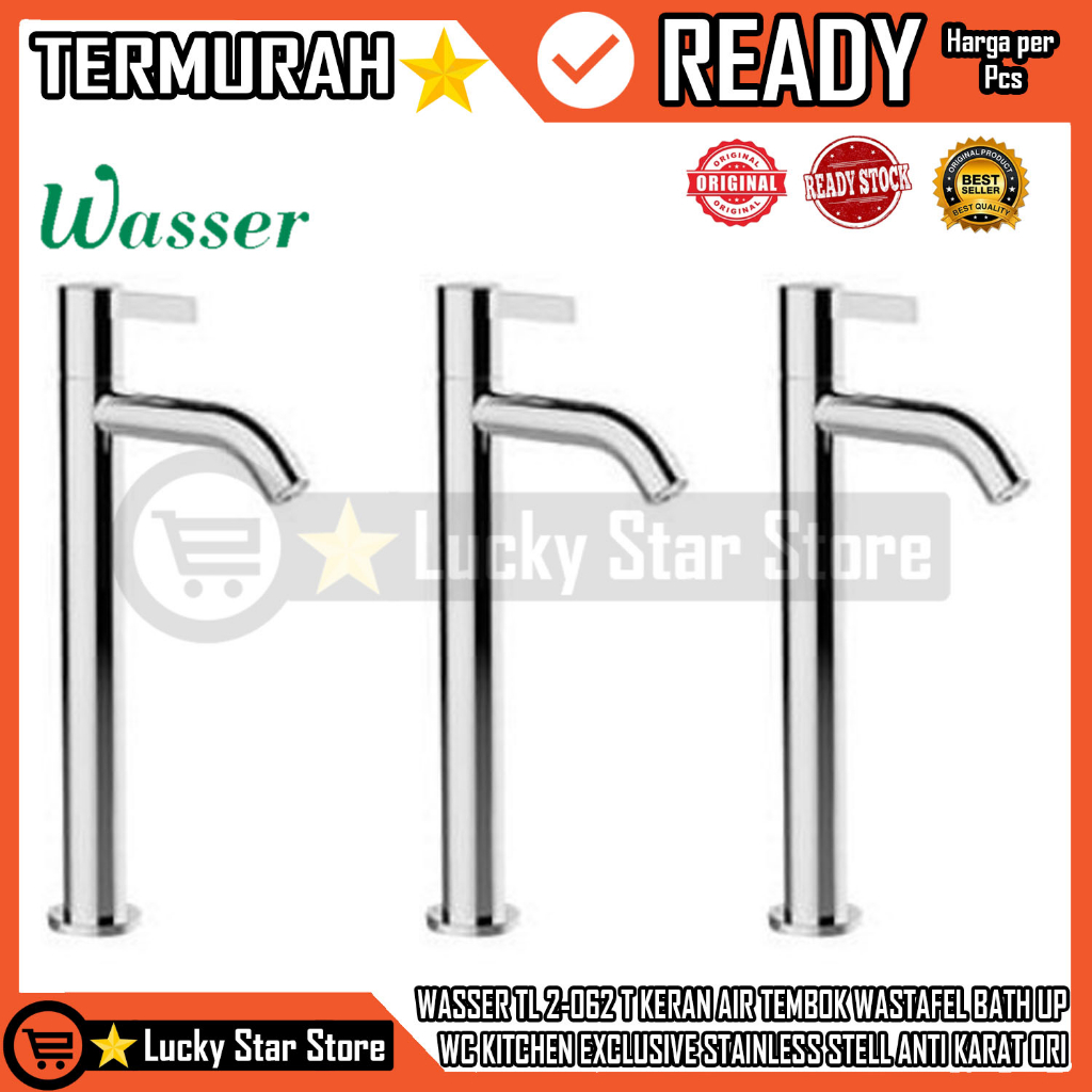 WASSER TL 2-062 T KERAN AIR TEMBOK KRAN AER WASTAFEL BATH UP PANCURAN CUCI PIRING MANCI STAINLESS KE