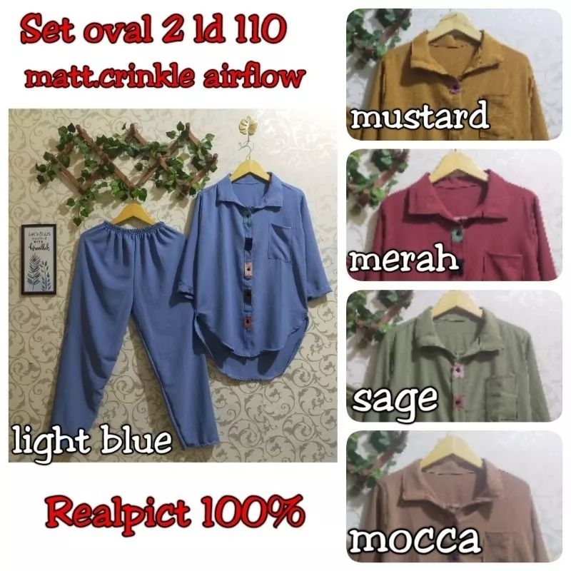 ld 110 Setelan Kemeja Crinkle Airflow/Setcel Oval Crinkle Airflow/Setelan Celana Panjang Crinkle/Set