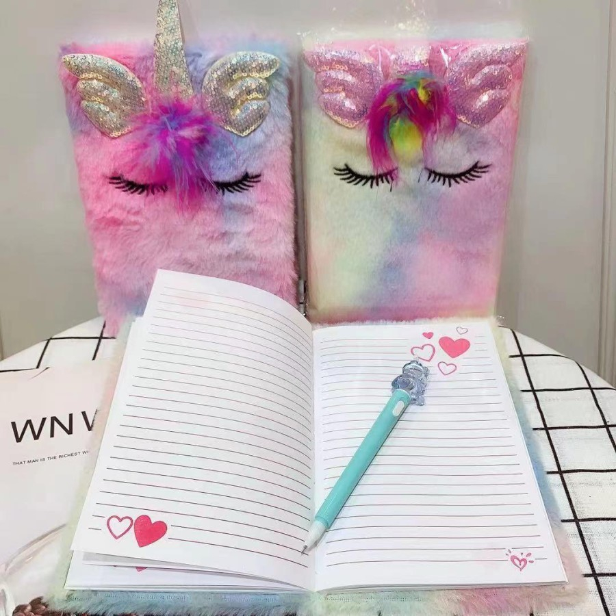 

QG Buku Diary Bulu Motif Unicorn Buku Agenda Notebook Anak