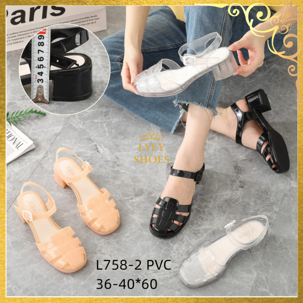 Sandal Jelly Wanita Wedges Import Alina Tali Belakang 758-2