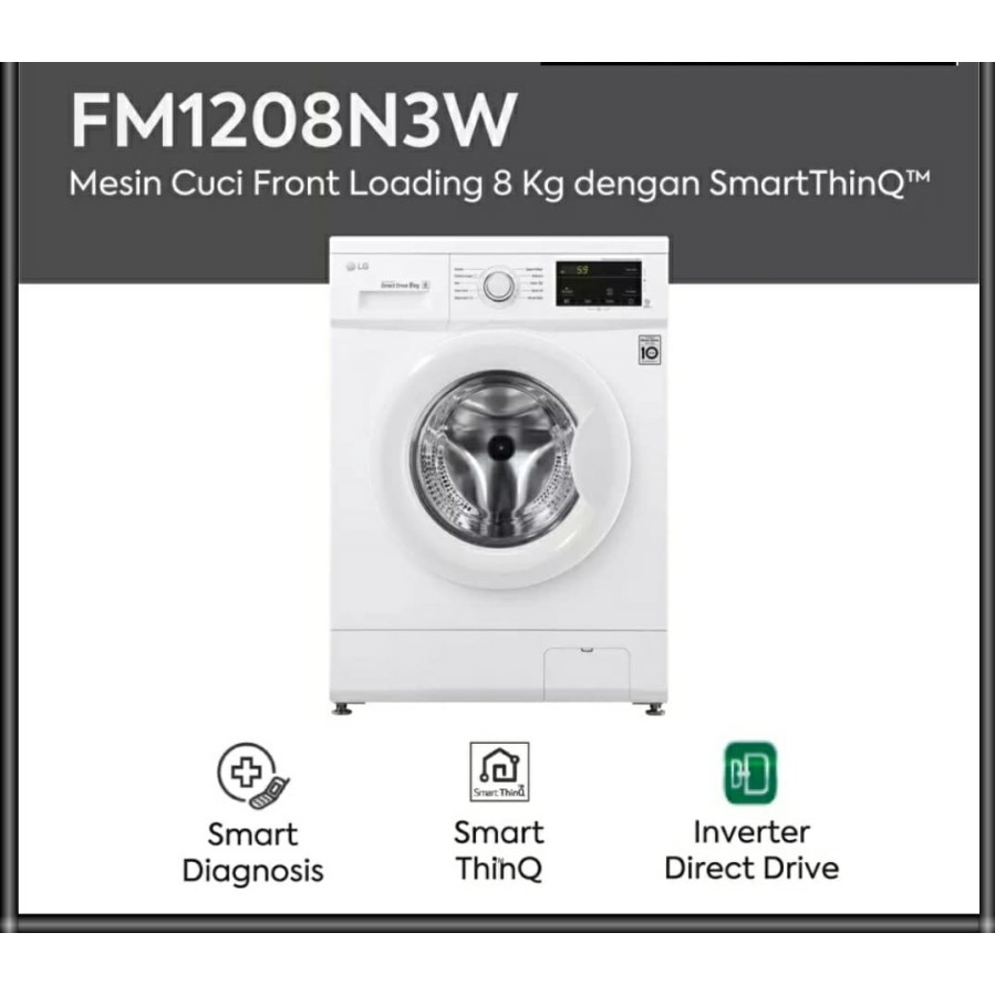 LG Mesin Cuci Front Loading 8KG FM 1208 N3W / FM1208N3W Inverter