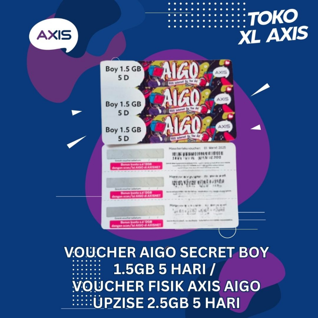 Voucher Aigo Secret Boy 1.5gb 5 Hari / Voucher Fisik Axis Aigo Upzise 2.5gb 5 Hari