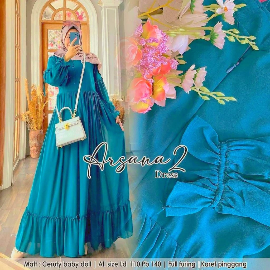 Gamis Ceruty Arsana dress Bo bahan ceruty babydoll premium Gamis wanita terbaru 2023 kekinian origin
