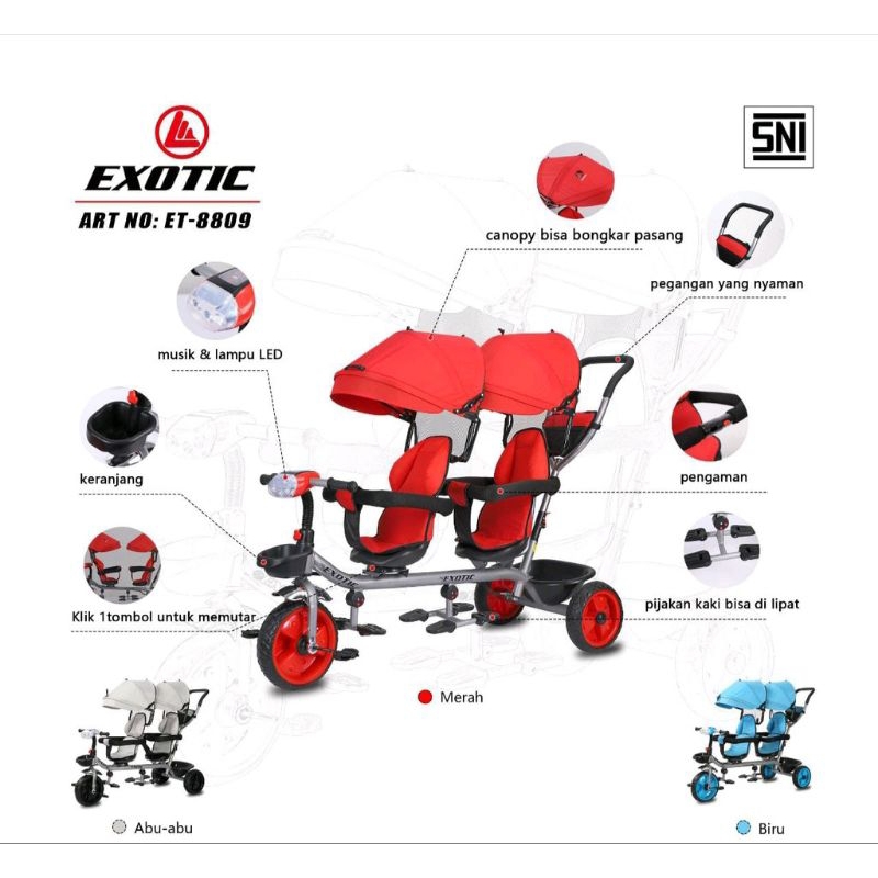 Sepeda Anak Roda Tiga Kembar Exotic ET 8809 TWINS