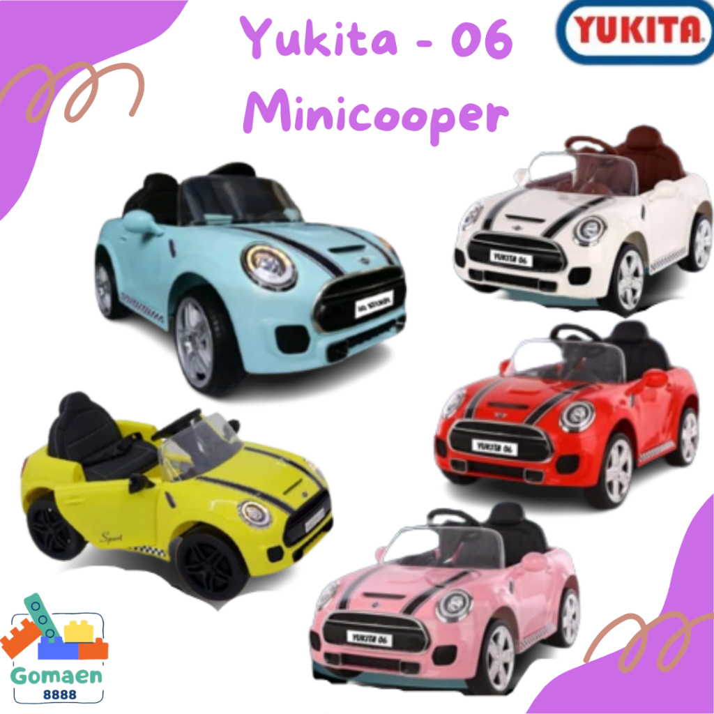 Mainan Anak Mobilan Aki Remote Control Mini Cooper Yukita DLS 06 Ban Karet Jok Kulit Mobil Sport
