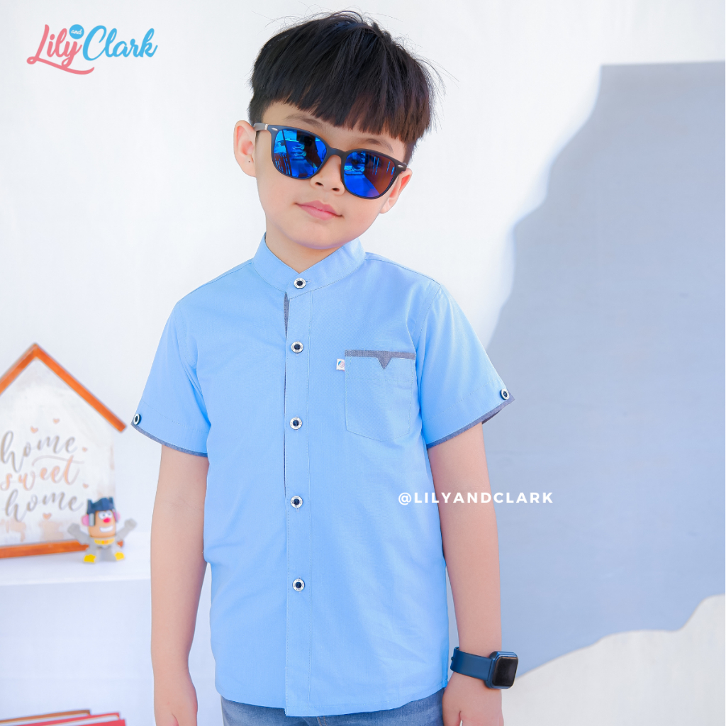 LILY AND CLARK Kemeja pendek anak warna Steel Blue KP12