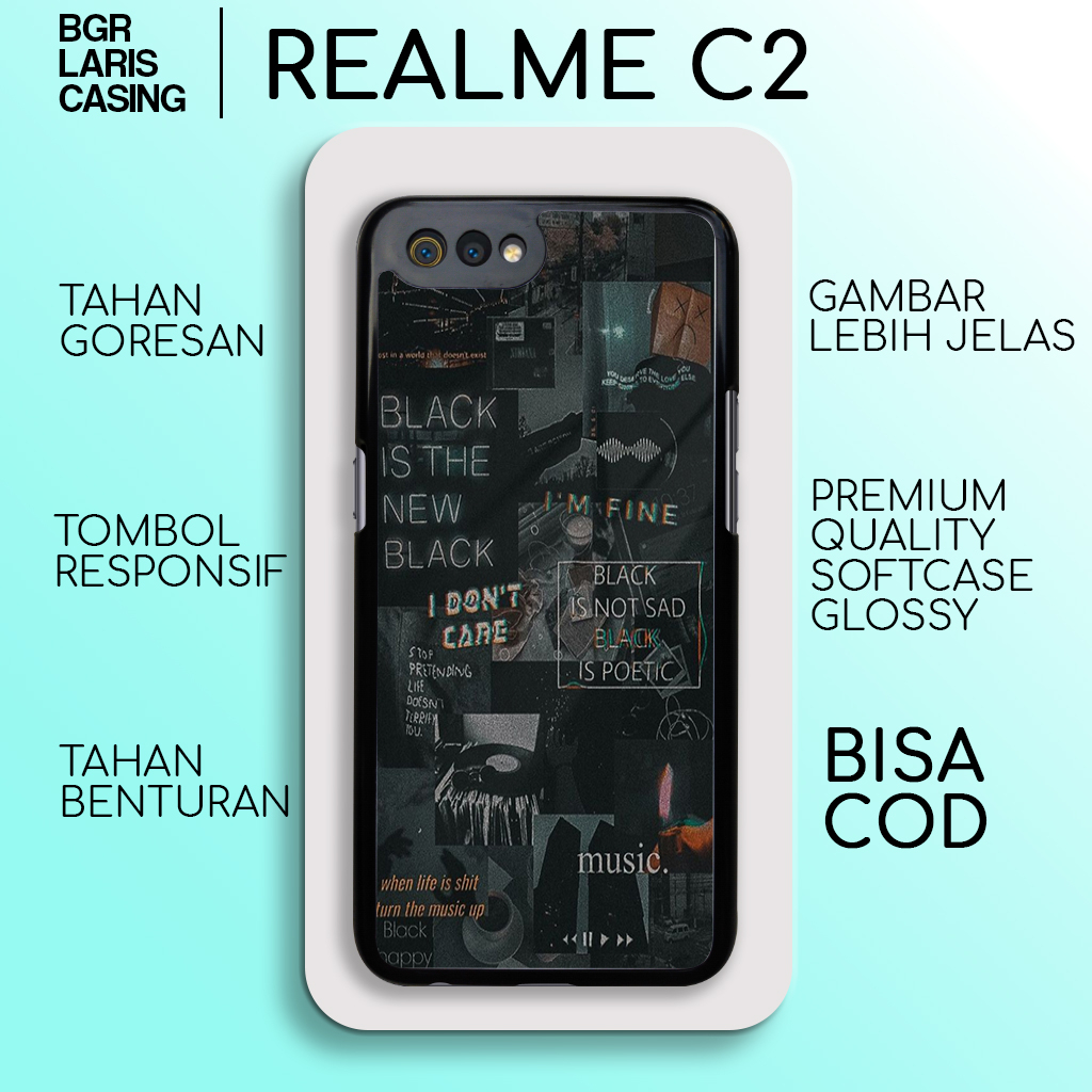 Case Realme C2 Aesthetic Black Casing Realme C2 Hardcase Softcase Glosy Case Realme Terlaris BgrCase