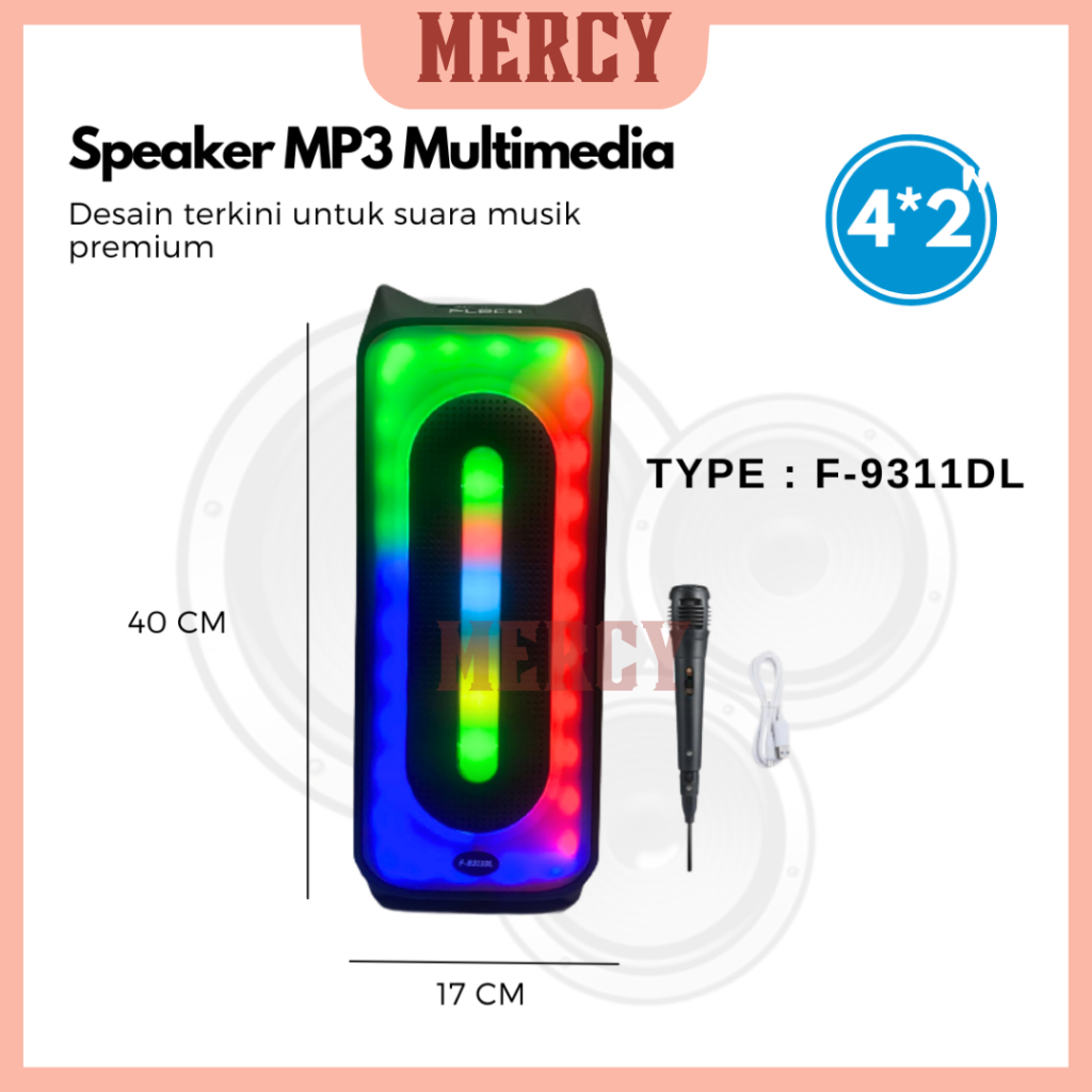 SPEAKER KARAOKE FREE MIC TYPE F-9311DL | SPEAKER BASS 4INCH LED WARNA WARNI