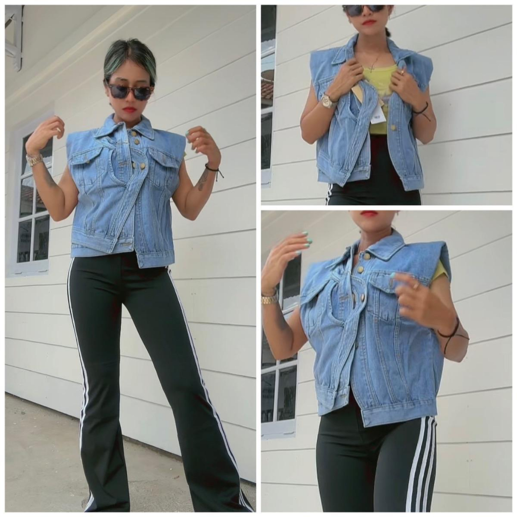 Vest jeans kancing zigzag