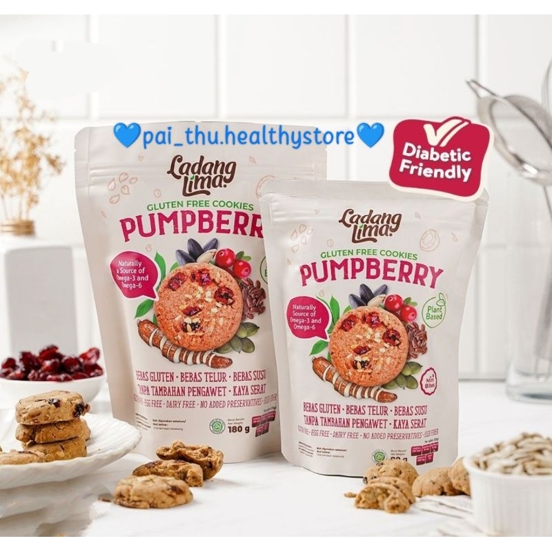 

Ladang Lima cookies pumpberry (pumpkin seed +cranberry) -energy boost (gluten free) @180gram